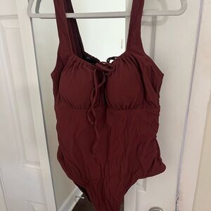 Coffee Cutout Tie Plus Size One-Piece Swimsuit BERLOOK